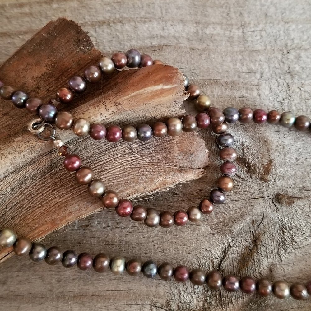 Necklace and Bracelet Set Copper-colored Pearls